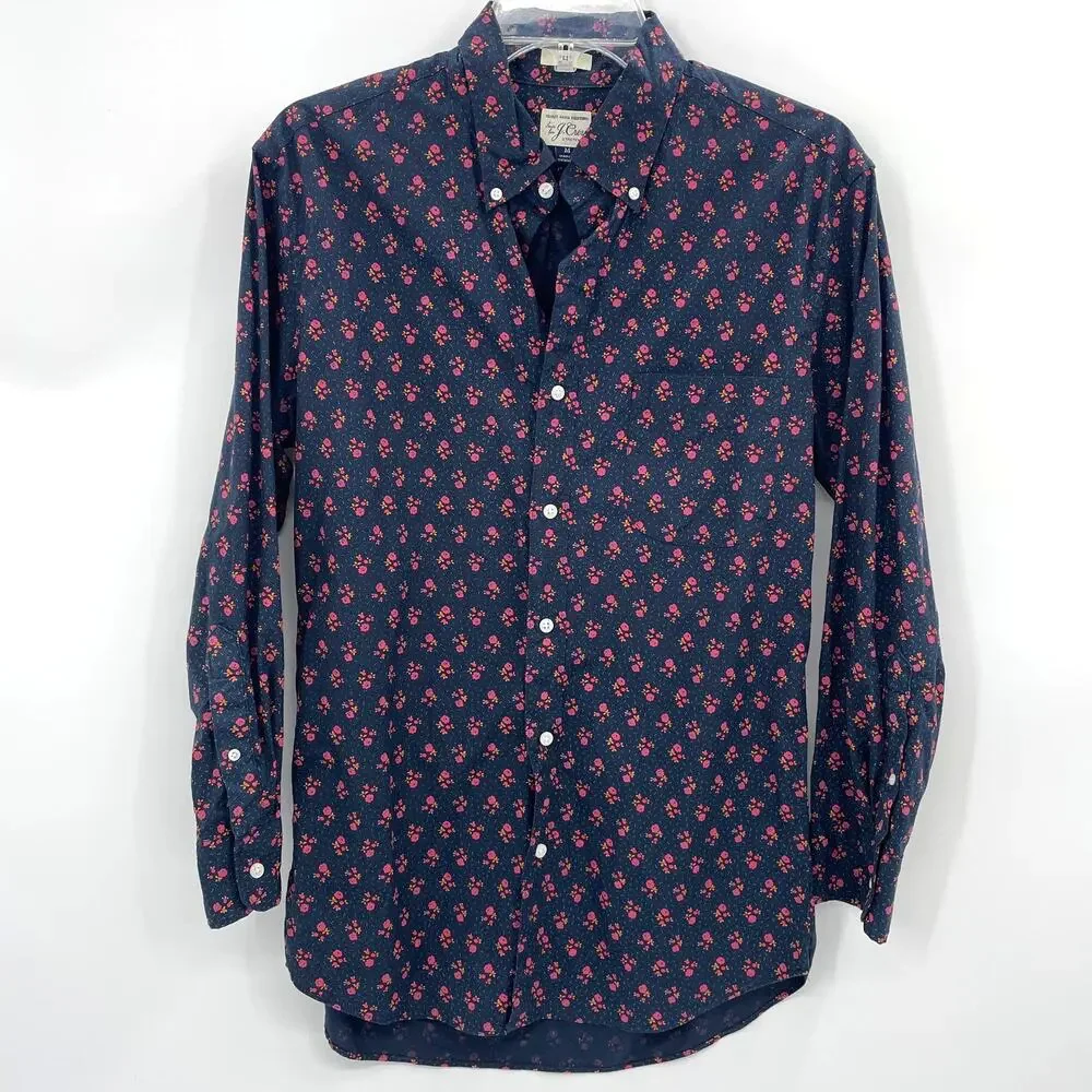 J. CREW Vintage Floral Long Sleeve Button Down Shirt Size M Slim Stretch Secret
